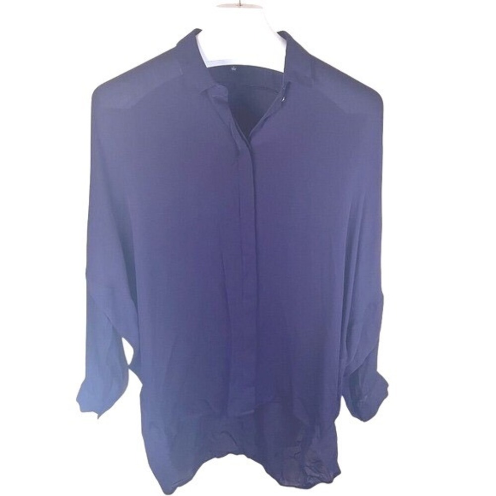 Aritzia Babaton Women's Silk Blouse Size Large Deep Black Collared Long Sleeve